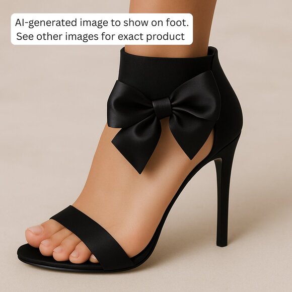 Stuart Weitzman Black Satin Bow Sandal with Elastic Bands | 4" Heel | Size 8.5 - Picture 4 of 16